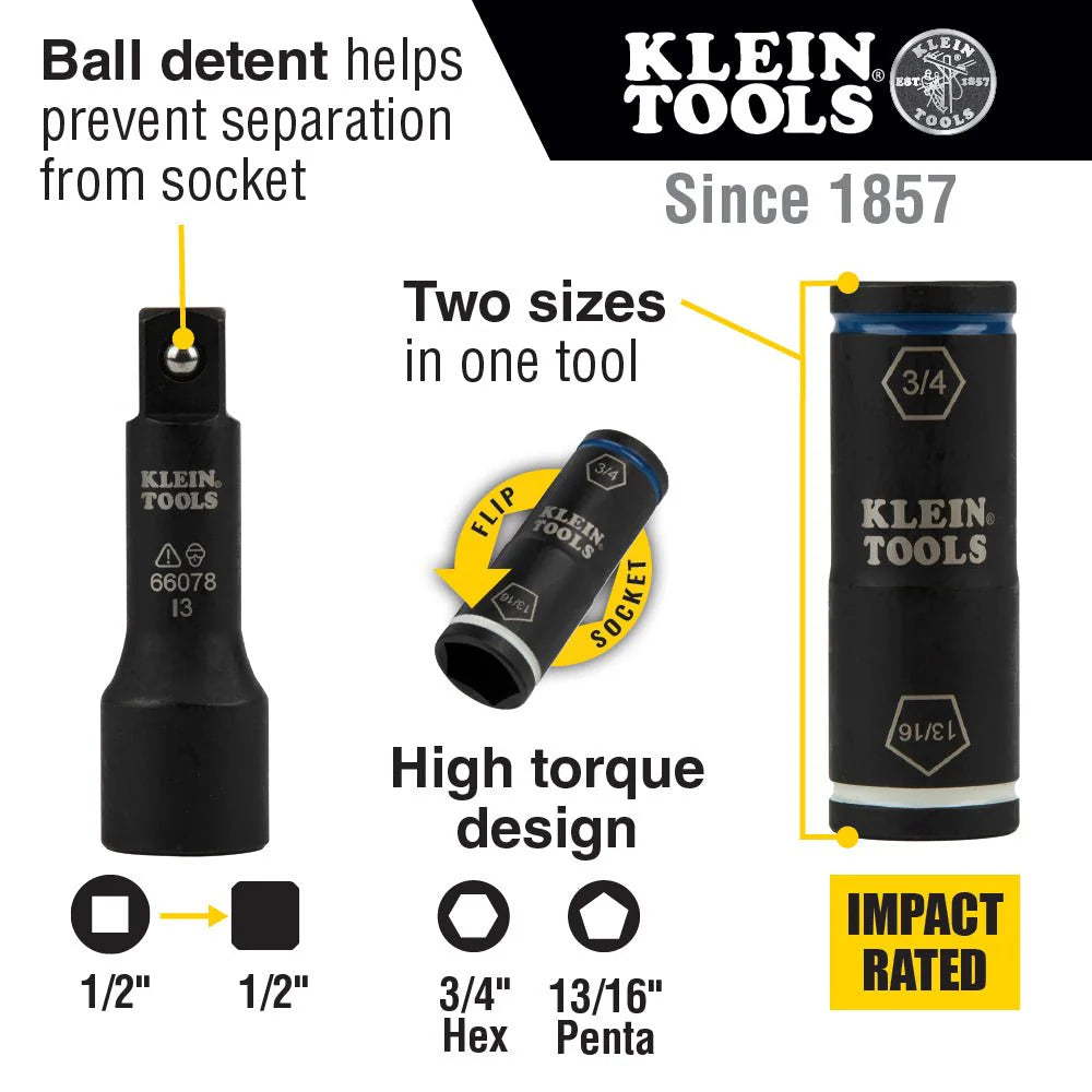 Klein 2-In-1 Penta Hex Flip Socket W/Adapter - 66080