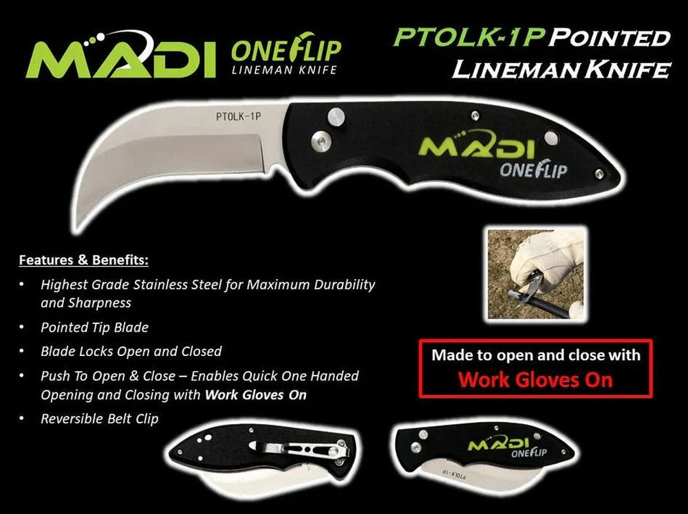 MADI Lineman Skinning Knife One Flip Pocket Knives - PTOLK-1P