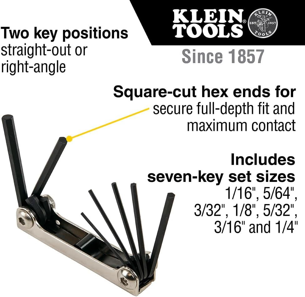 Klein Tools 70582 Folding Hex Key Set, 7-Key, Metric Sizes