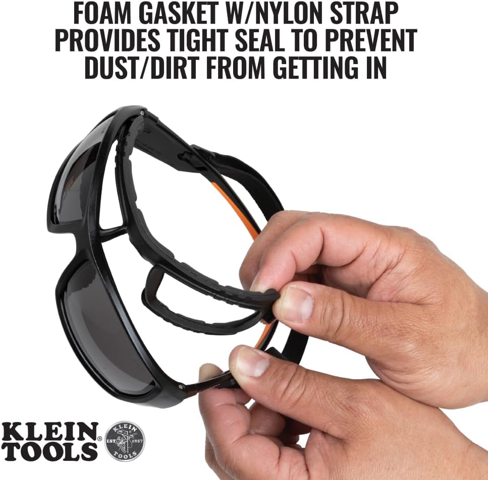 Klein Tools Safety Glasses, ANSI Z87.1+ Pro Full Frame Safety Glasses, Gray Lens, UV Protection, Anti-Fog, Scratch Resistant