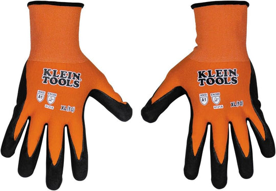 KLEIN TOOLS 60581 Work Gloves, Knit Dipped Cut Resistant ANSI A1 Nitrile Coated Gloves,Touchscreen Capable, Large, 2-Pair