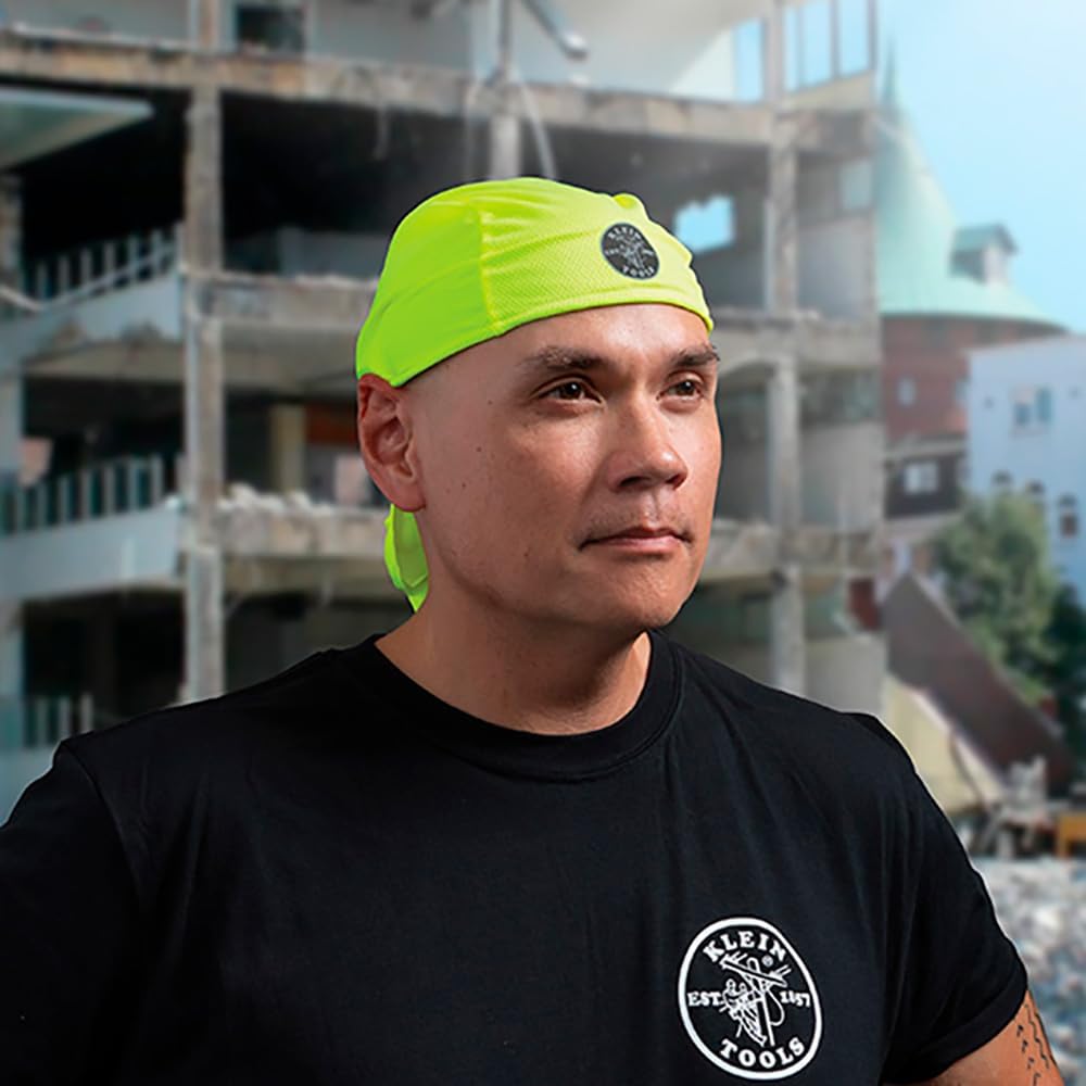 Klein Tools 60546 Cooling Do Rag, Sweat Wicking under Helmet Skull Cap in High-Visibility Yellow, 2-Pack