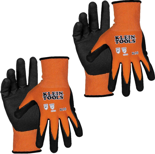 KLEIN TOOLS 60581 Work Gloves, Knit Dipped Cut Resistant ANSI A1 Nitrile Coated Gloves,Touchscreen Capable, Large, 2-Pair