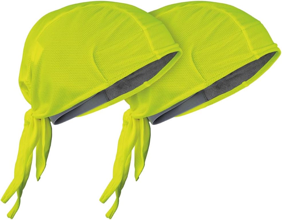 Klein Tools 60546 Cooling Do Rag, Sweat Wicking under Helmet Skull Cap in High-Visibility Yellow, 2-Pack