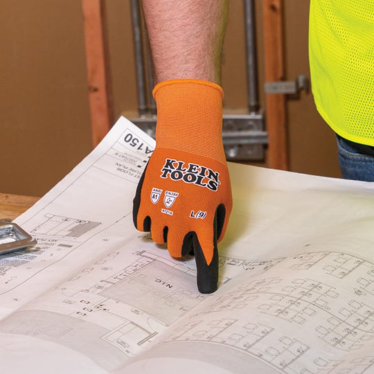 KLEIN TOOLS 60581 Work Gloves, Knit Dipped Cut Resistant ANSI A1 Nitrile Coated Gloves,Touchscreen Capable, Large, 2-Pair