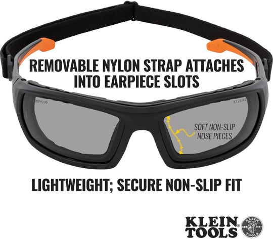 Klein Tools Safety Glasses, ANSI Z87.1+ Pro Full Frame Safety Glasses, Gray Lens, UV Protection, Anti-Fog, Scratch Resistant