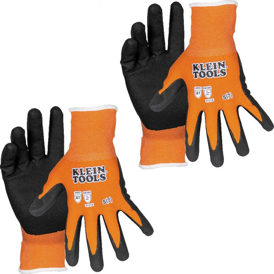 KLEIN TOOLS 60581 Work Gloves, Knit Dipped Cut Resistant ANSI A1 Nitrile Coated Gloves,Touchscreen Capable, Large, 2-Pair