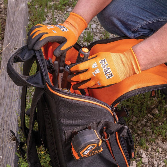 KLEIN TOOLS 60581 Work Gloves, Knit Dipped Cut Resistant ANSI A1 Nitrile Coated Gloves,Touchscreen Capable, Large, 2-Pair
