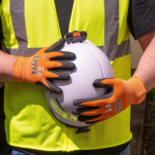 KLEIN TOOLS 60581 Work Gloves, Knit Dipped Cut Resistant ANSI A1 Nitrile Coated Gloves,Touchscreen Capable, Large, 2-Pair