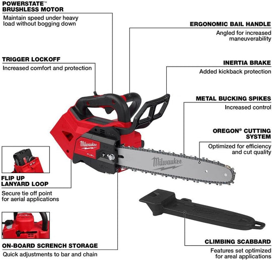 Milwaukee M18 FUEL Top Handle Chainsaw, 14" - No Charger, No Battery, Bare Tool Only