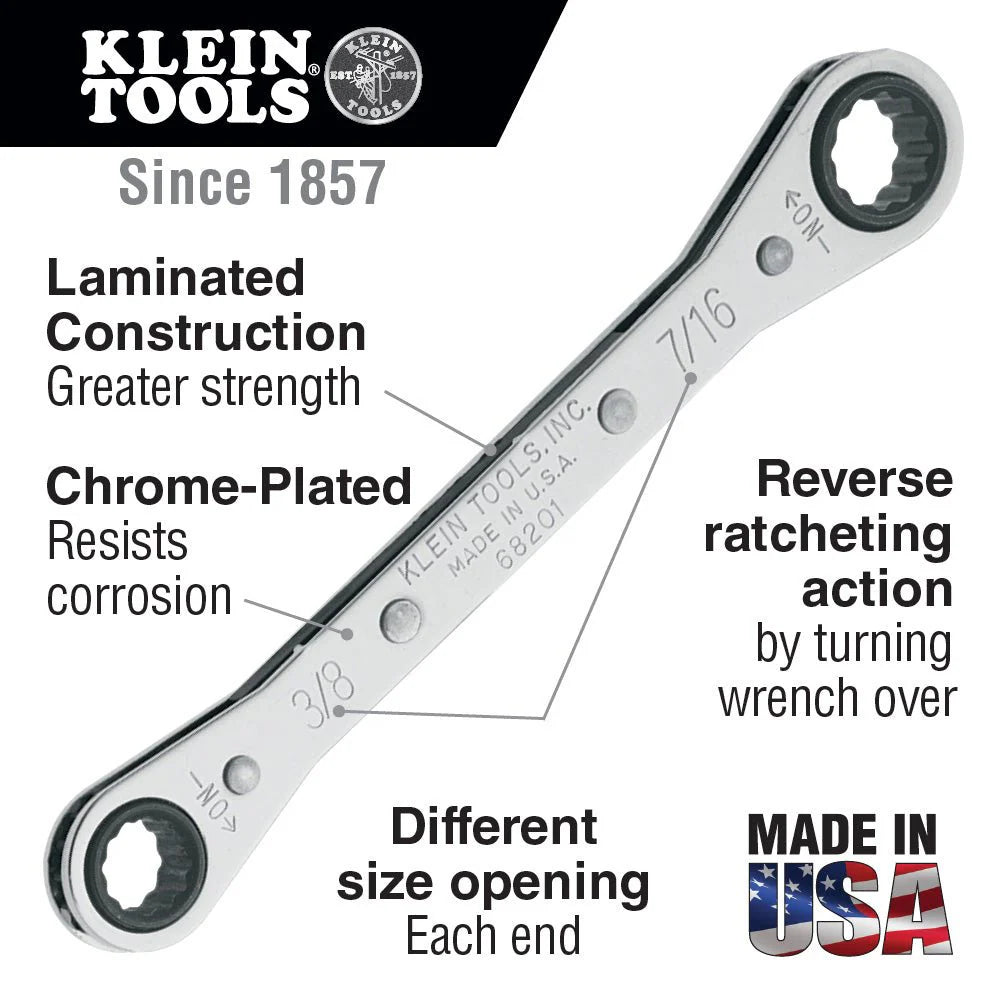 Klein Ratcheting Box Wrench - 1/2" X 9/16" - 68202