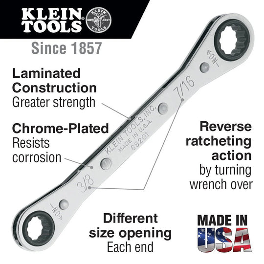 Klein Ratcheting Box Wrench - 1/2" X 9/16" - 68202