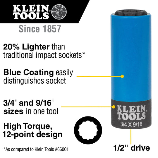 Klein Coated 12-Point 3/4" & 9/16" Impact Socket - 66030