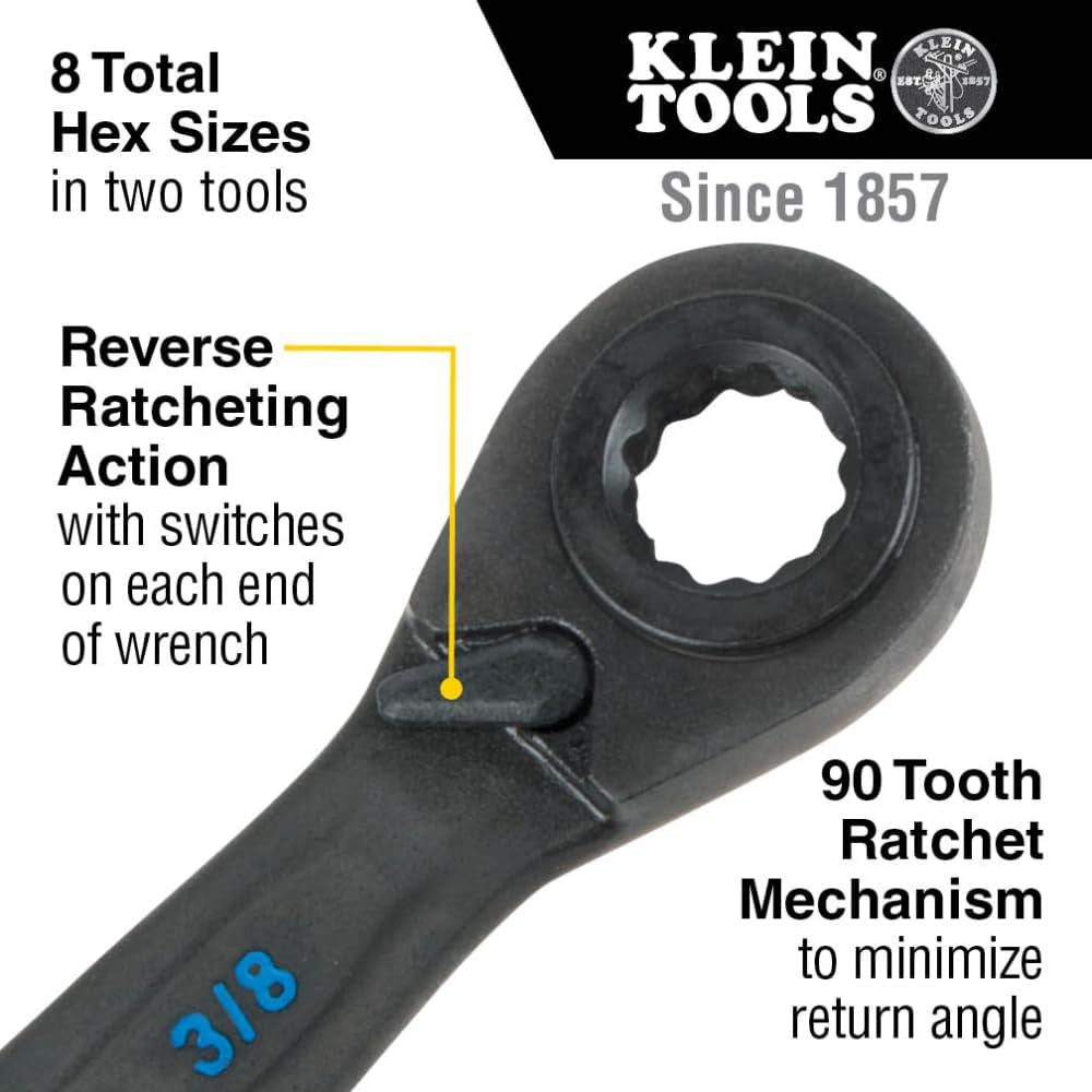 Klein Tools 68216 – 2-Piece SAE 4-in-1 Reversible Ratcheting Box Wrench Set