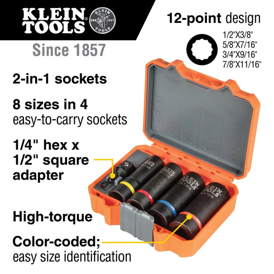 Klein 5-Piece 12-Point Impact Socket Set - 66040